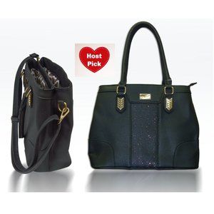 Black Shoulder Bag - Faux Leather handbag - Mid Size Black Handbag